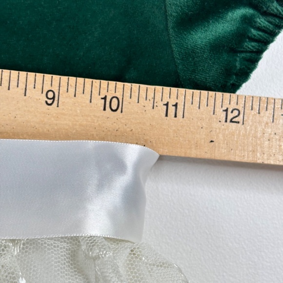 VTG 90s Rose Cottage Christmas Dress 5T Green Velvet Lace Short Sleeve Frilly - Picture 7 of 8